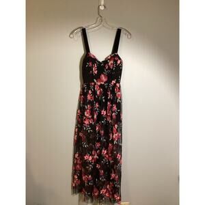 Forever 21 Midi Dress Embroidered‎ Floral Sheer w/slip shorts Size XS Cocktail